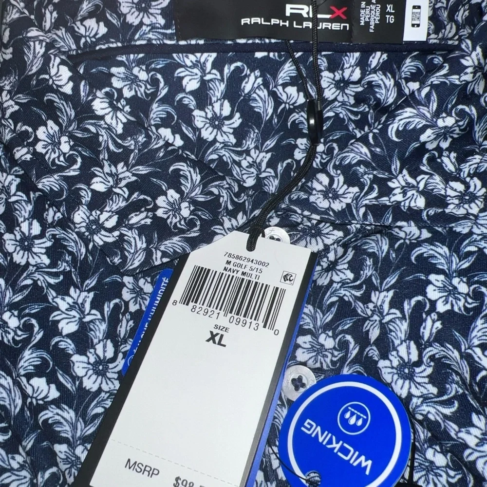 RLX Ralph Lauren Printed Lightweight Airflow Jersey Navy Floral Mens Polo